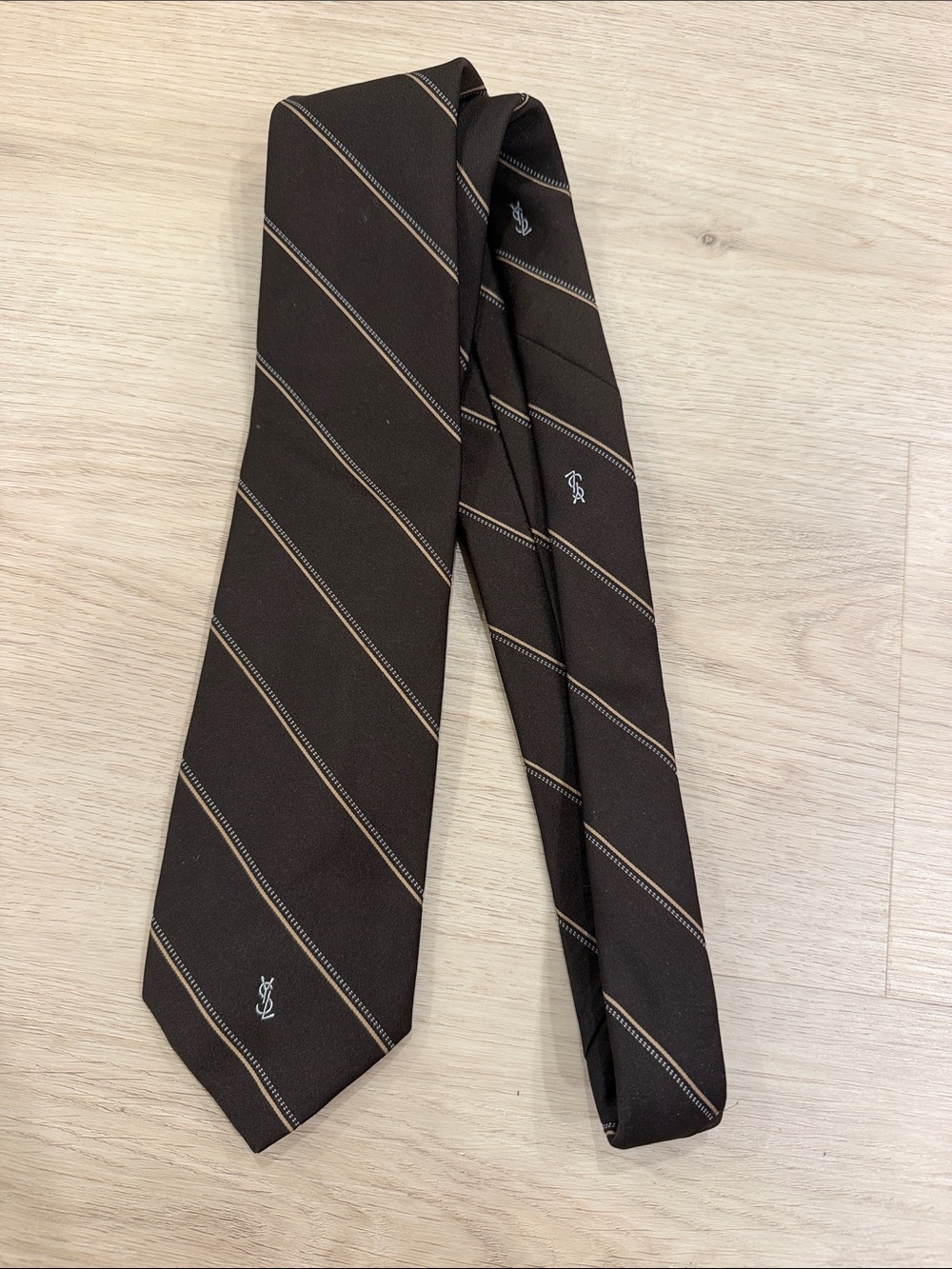 Yves Saint Laurent Brown Diagonal Stripe Silk Tie